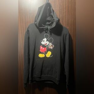 Disney Mickey Mouse Women's Hoodie Embroidered Flowers Size M Black